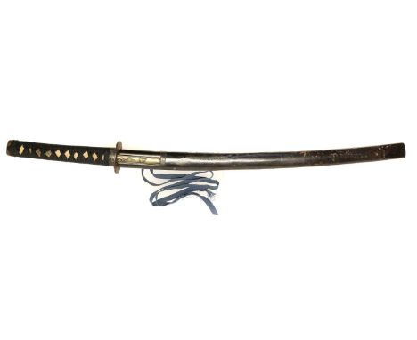 Japanese Koto period Mumei Wakizashi, with 50cm cutting edge and 9mm curvature, Suguha Hamon, the Suriage Nakago with Kiri Ya