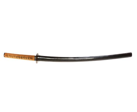 Japanese Mumei Katana, 66cm cutting edge, with 17mm curvature, Suguha Hamon, the unsigned tang with Kiri Yasurime, Shinto per