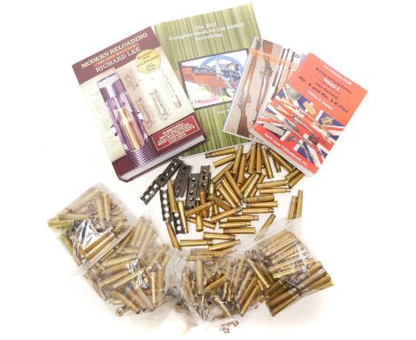 550 HXP .303 brass, also ten charger clips, three Lee Enfield books including 2012 Complete Book on Lee Enfield Accurizing by