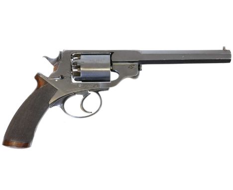 Adams 34 bore percussion double-action revolver, 7 inch octagonal barrel stamped with LAC mark, (London Arms Company) and eng