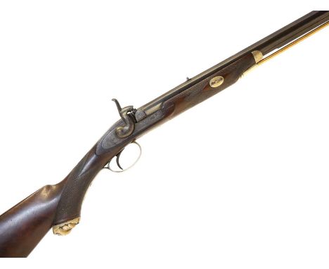 Percussion 28 bore park rifle, 28 inch octagonal barrel, the chequered stock with nickel-plated furniture including a plaque 