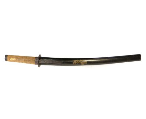 Japanese Wakizashi, 38cm cutting edge with 12mm curvature, hikue mune swelling towards the point, kiri yasurime, possibly Biz