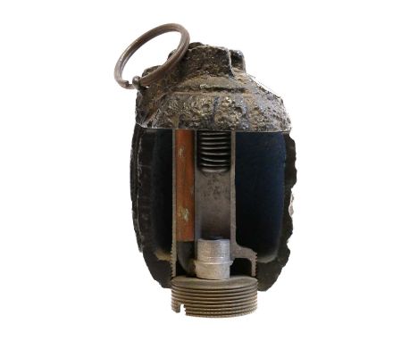 Sectioned inert Mills bomb or No.5 MkI grenade, dated 9/16, maker's mark C.A.V. for C.A.Vandervell & Co. with broad arrow mar
