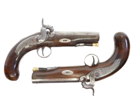 Pair of percussion pistols by Wadsworth of London, 4 inch octagonal rifled 54 bore barrels, back action locks and steel furni