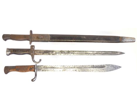 Three Bayonets, to include a P.1907 SMLE rifle bayonet and scabbard by Sanderson, also a German S.1898/05  Butcher Bayonet an