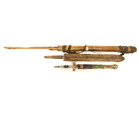 Masai type Sime dagger, Ethiopian dagger and a collection of arrowsThe quiver of arrows measures 90cm long.