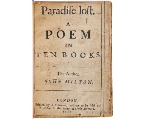 Milton, John (1608-1674) Paradise Lost. A Poem in Ten Books. London: Printed by S. Simmons, and are to be sold by T. Helder a