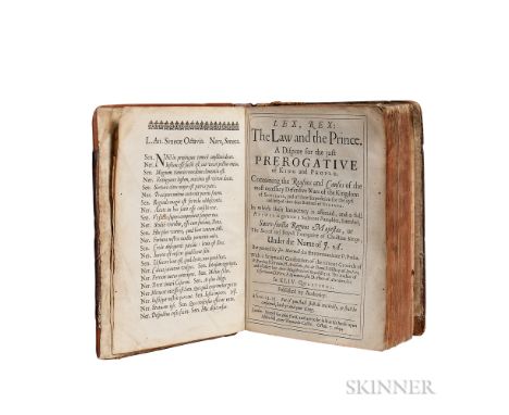 Rutherford, Samuel (1600?-1661) Lex, Rex: the Law and the Prince. London: Printed for Iohn Field, and are to be sold at his h