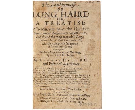 Hall, Thomas (1610-1665) Comarum Akosmia. The Loathsomnesse of Long Haire. London: Printed by J. G[rismond] for Nathanael Web