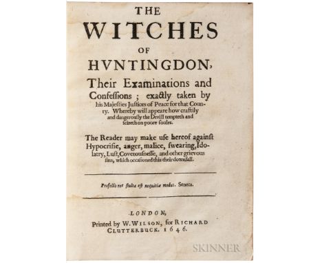 Davenport, John (fl. circa 1646) The Witches of Huntingdon, their Examinations and Confessions; exactly taken by his Majestie