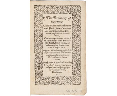 Llwyd, Humphrey (1527-1568) The Breviary of Britayne. [London: Imprinted by Richard Iohnes: and are to be solde at his shop, 