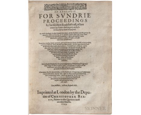 Cosin, Richard (1549?-1597) An Apologie for Sundrie Proceedings by Iurisdiction Ecclesiasticall, of Late Times by Some chalen