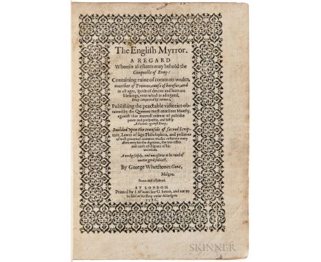 Whetstone, George (c. 1544-1587) The English Myrror. A Regard Wherein al Estates May Behold the Conquests of Envy. London: Pr