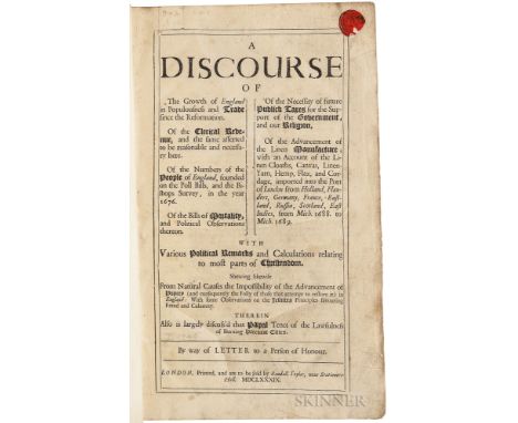 Pett, Sir Peter (1630-1699) A Discourse of the Growth of England in Populousness and Trade since the Reformation. London: Pri