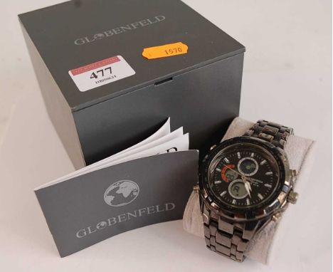 A gent's Globenfeld Sports chronometer, with quartz movement and triple subsidiary digital dials, with box and papers 