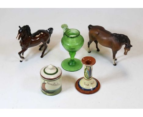 A Beswick model of a horse, h.15cm; together with a similar Royal Doulton model of a horse; two pieces of mottoware; and a gr