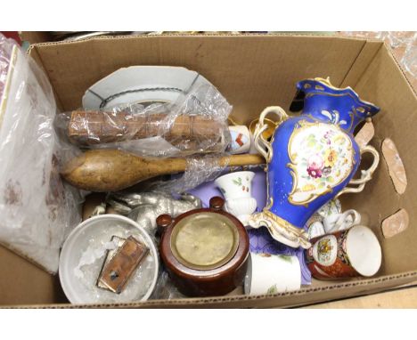 A box of miscelaneous items, to include a mantel clock, the silvered dial with Arabic numerals and signed Alfred Wherle &amp;