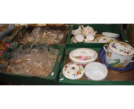 Four boxes of glassware and ceramics to include Royal Worcester dinner wares, drinking glasses, linen etcCondition report: Gl