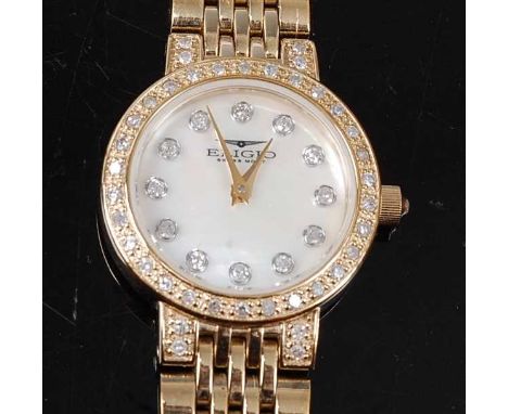 A lady's gold plated Eligio diamond set dress watch, having round mother of pearl dial set with twelve single cut diamonds, w