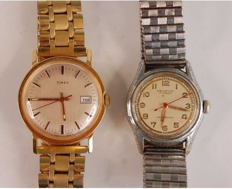 A gent's Timex gilt metal cased automatic wristwatch, having signed date dial; together with a gent's Orator steel cased wris