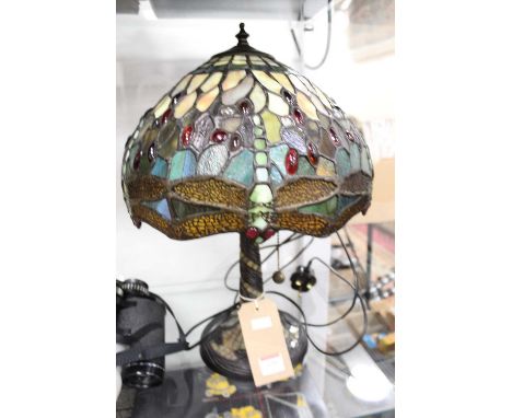 A reproduction Tiffany style leaded glazed table lamp