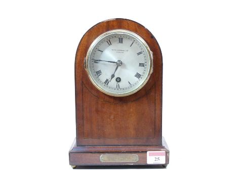 An early 20th century mahogany and ebony strung mantel clock, the silvered dial showing Roman numerals, signed Mappin &amp; W