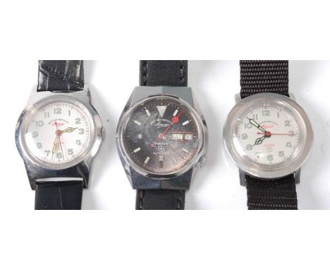A gent's West End Watch Company Sowar Prima steel cased wrist watch having signed black day/date dial, luminous baton markers
