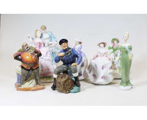 A collection of porcelain figures, to include a Royal Doulton figure 'The Lobsterman'; a Royal Doulton figure of Falstaff; an
