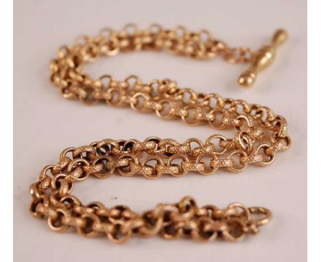 A 9ct gold textured belcher link watch chain with Albert, 9.7g, 48cmCondition report: Would benefit from a clean, but no appa
