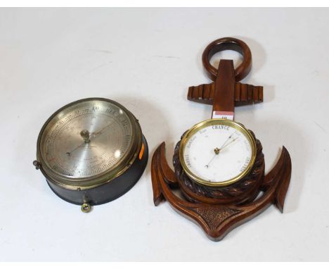 A Negretti &amp; Zambra land barometer, with silvered dial, dia.17cm; together with an early 20th century aneroid barometer i