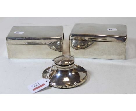 A George V silver clad table cigarette box, of rectangular form; together with one other similar example; and a silver capsta