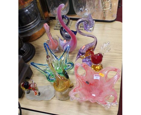 A collection of Italian hand-blown glass model animals, the largest h.34cm 