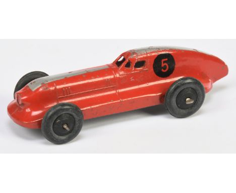 Dinky Toys 23b Hotchkiss Racing Car - Red, silver flash, racing No.5 and rigid hubs with smooth tyres - Fair to good still a 
