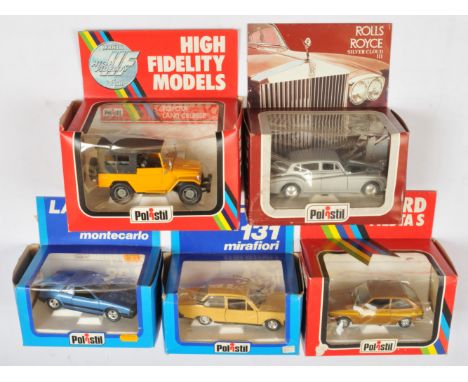 Polistil (1/25th) Group Of 5 To Include - S633 Fiat 131 - beige, S634 Rolls Royce Silver Cloud - Silver, plus others - condit