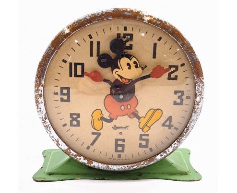 Ingersoll Disney Micky Mouse Alarm Clock, American version, untested, chips to paint work and surface wear to plated parts; F