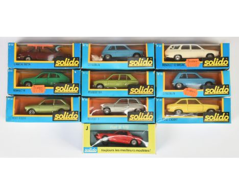 Solido (1/43rd) Group Of 10 To Include 33 Fiat X1/9 - Red, 72 Citroen - light blue, 45 Ford Escort MKII - Yellow plus others 