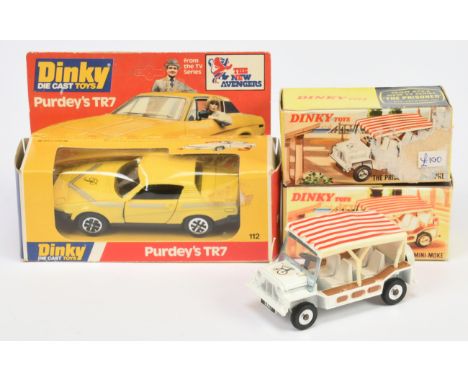 Dinky Toys 112 "The New Avengers" Triumph TR7 "Purdey's" Car - yellow, black including interior, speedwheels - Near Mint in a