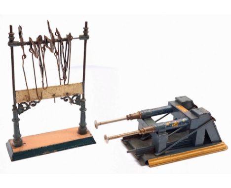 Tinplate train items x two including: (1) Bing / Marklin or similar destination/running board; (2) Hornby Meccano buffer stop