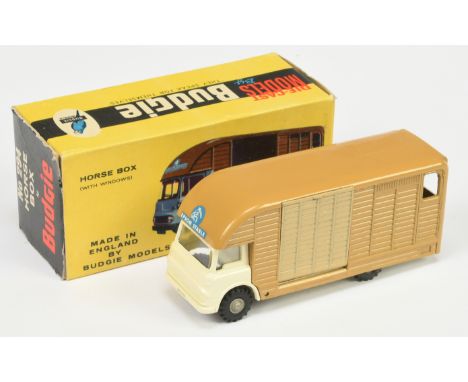 Budgie Toys 294 Horse Box - Off white cab, light tan back with beige opening doors with horses - Excellent Plus (couple of sm