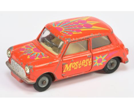 Corgi Toys&nbsp; Unboxed 349 Morris Mini Minor "Pop Art" - Orange-red body, lemon interior, silver trim, cast hubs and with "