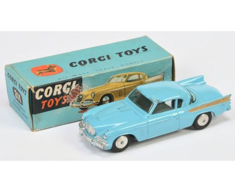 Corgi Toys 211 Studebaker Golden Hawk - Blue body, gold rear side flashes, silver trim and flat spun hubs - Fair to Good incl