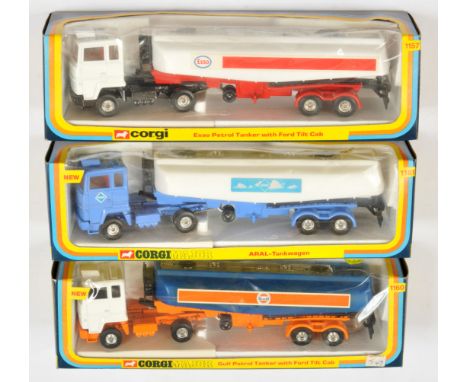 Corgi Toys A Group Of 3&nbsp; Ford Articulated Tankers - (1) 1157 "Esso" - Red, white and black, chrome gantry, (2) 1160 "Gul