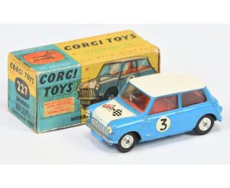 Corgi Toys 227 Morris Mini Cooper "Competition Model" - blue,, white roof and bonnet, red interior, silver trim, spun hubs, r