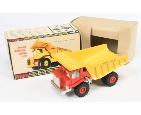 Dinky Toys 924 Aveling &amp; Barford Centaur Dump Truck - Red cab and plastic hubs, white interior, yellow back, silver chass