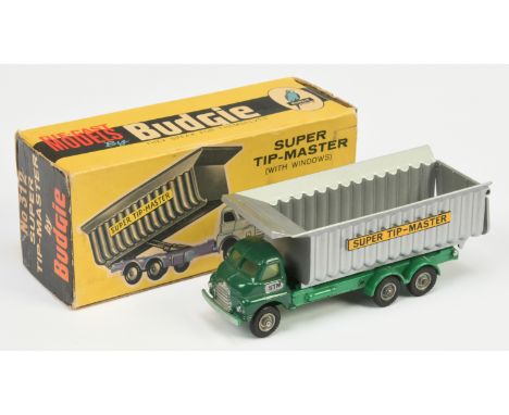 Budgie Toys 312 Super Tip-Master "STM" - Dark green cab, silver tipper, light green chassis Good Plus in a Good (slightly gru