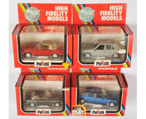 Polistil (1/25th) Group Of 4 - (1) S728 Rover 3500 -Blue, (2) S679 Fiat Ritmo - Silver, (3) S706 Mercedes 450 SL - Brown and 