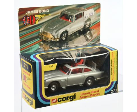 Corgi Toys 271 "James Bond" Aston Martin DB5 (1/36th) - Silver-grey body, red interior with "James Bond" figure, light gold t