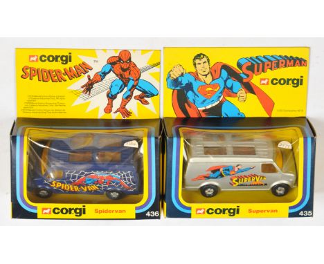 Corgi Toys&nbsp; A Pair - (1) 435 "Superman" - Supervan - Silver body, 4-spoke (1st issue) wheels and 92) 436 "Spiderman" - S