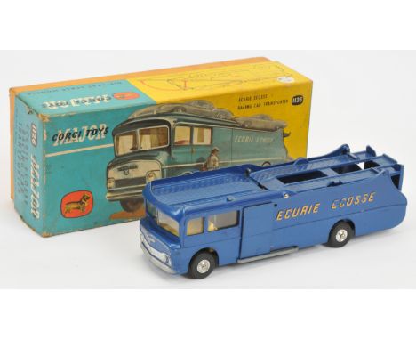 Corgi Toys 1126 Ecurie Ecosse Racing Car Transporter - Blue body with yellow lettering, cream interior, silver trim and spun 