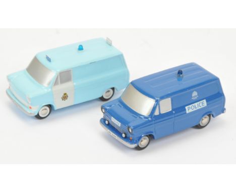 Schuco Piccolo Re-Issues A pair Of Pre-Production Models Ford Transit - (1) "Police" - blue body and (2) Light blue with whit
